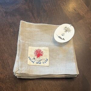 CORAL & TUSK Natural Linen Set of 4 NEW Napkins Narwhal Lobster Coastal Theme